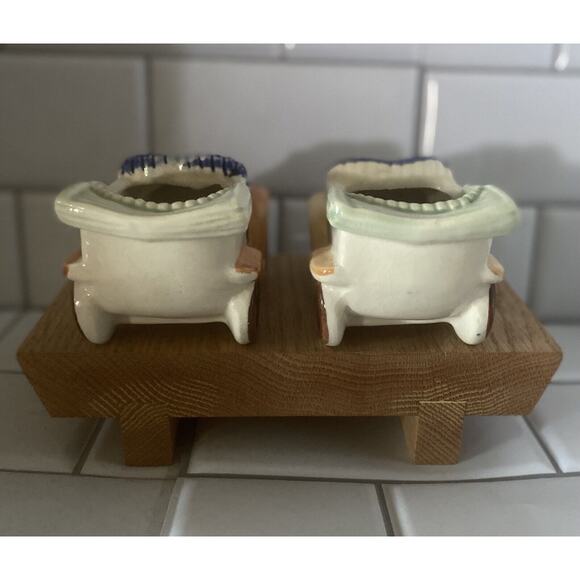 Vintage Ceramic Car Planters 5 x 3 x 3, Trinket Holders Decor Blue Yellow White - Picture 4 of 8